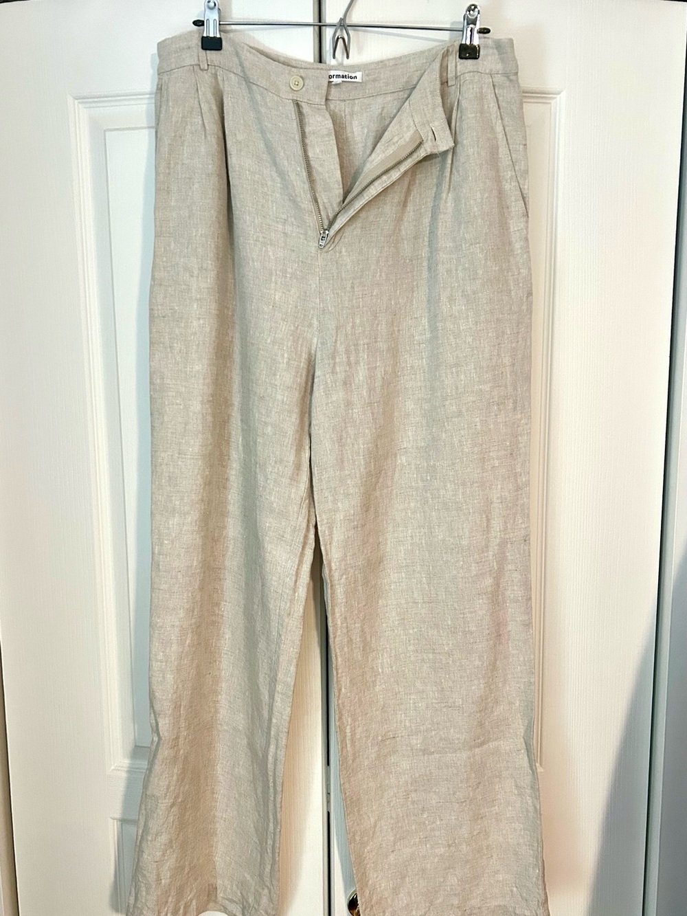 Reformation Olivia Beige Wide-Leg Linen Trousers